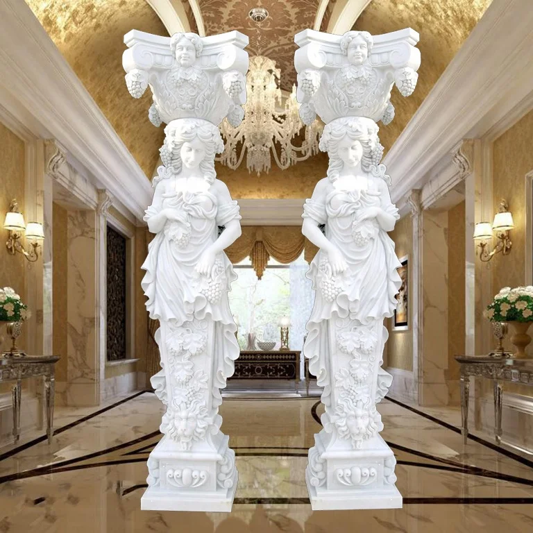 Western Style Ornamental White Marble Statue Pillar