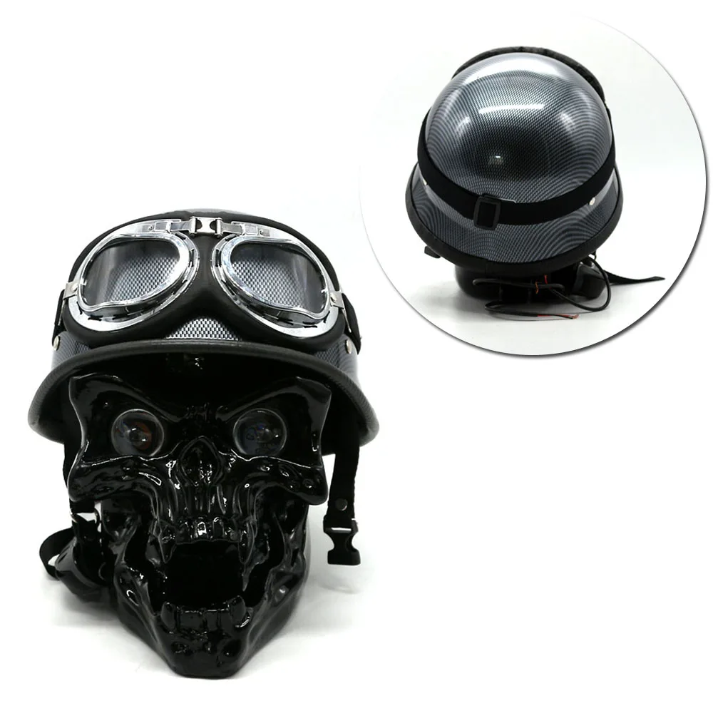 Resin Handmade Black Motorcycle LED Skull Head Headlight for Harley Honda  Yamaha Suzuki Kawasaki, image size:1000x1000