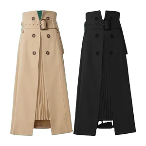 New High Waist Pleated Skirt A-line Skirt Women's Mid-length Tooling Suit Skirt