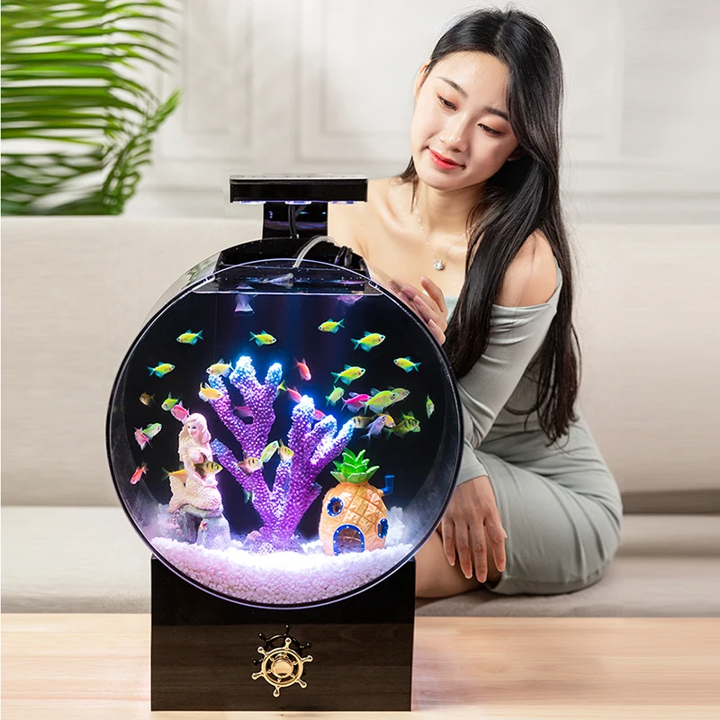 Pecera Y Jarrón De Vidrio Transparente Con Base De Madera. Mini Florero Para Plantas Hidropónicas O Peces. Decoración Burbuja Para Mesa (varios Tamaños: S, M, L, XL).