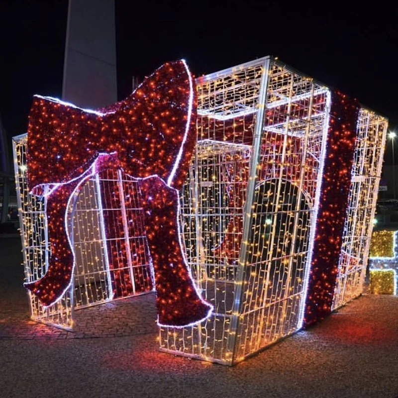 Коммерческое наружное Рождественское украшение двора, светодиодная 3D подарочная коробка с подсветкой