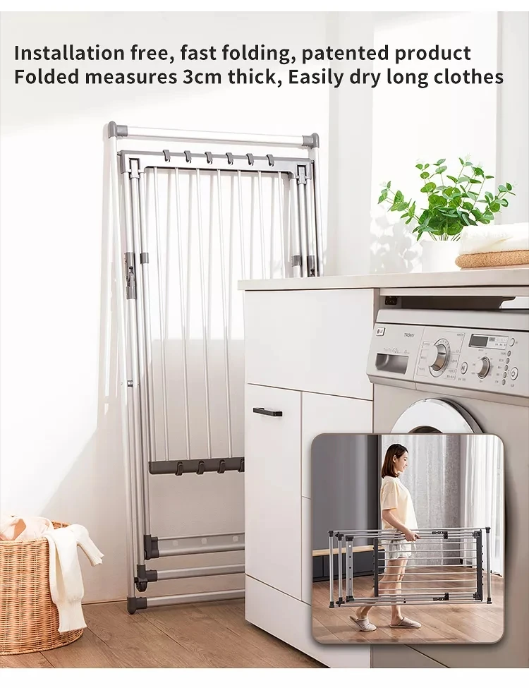 Aluminum Space Saving Balcony Free Installation Stand Cloth Racks For ...