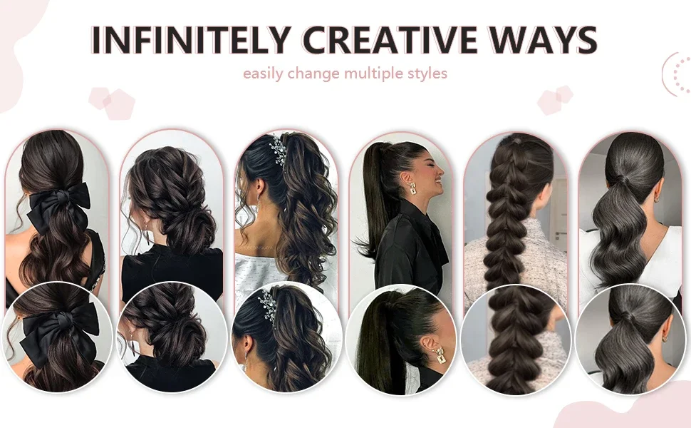 26 tums äkta hårklämma i hästsvansförlängning med omlott långt rakt hästsvanshår för kvinnor_voghion.com