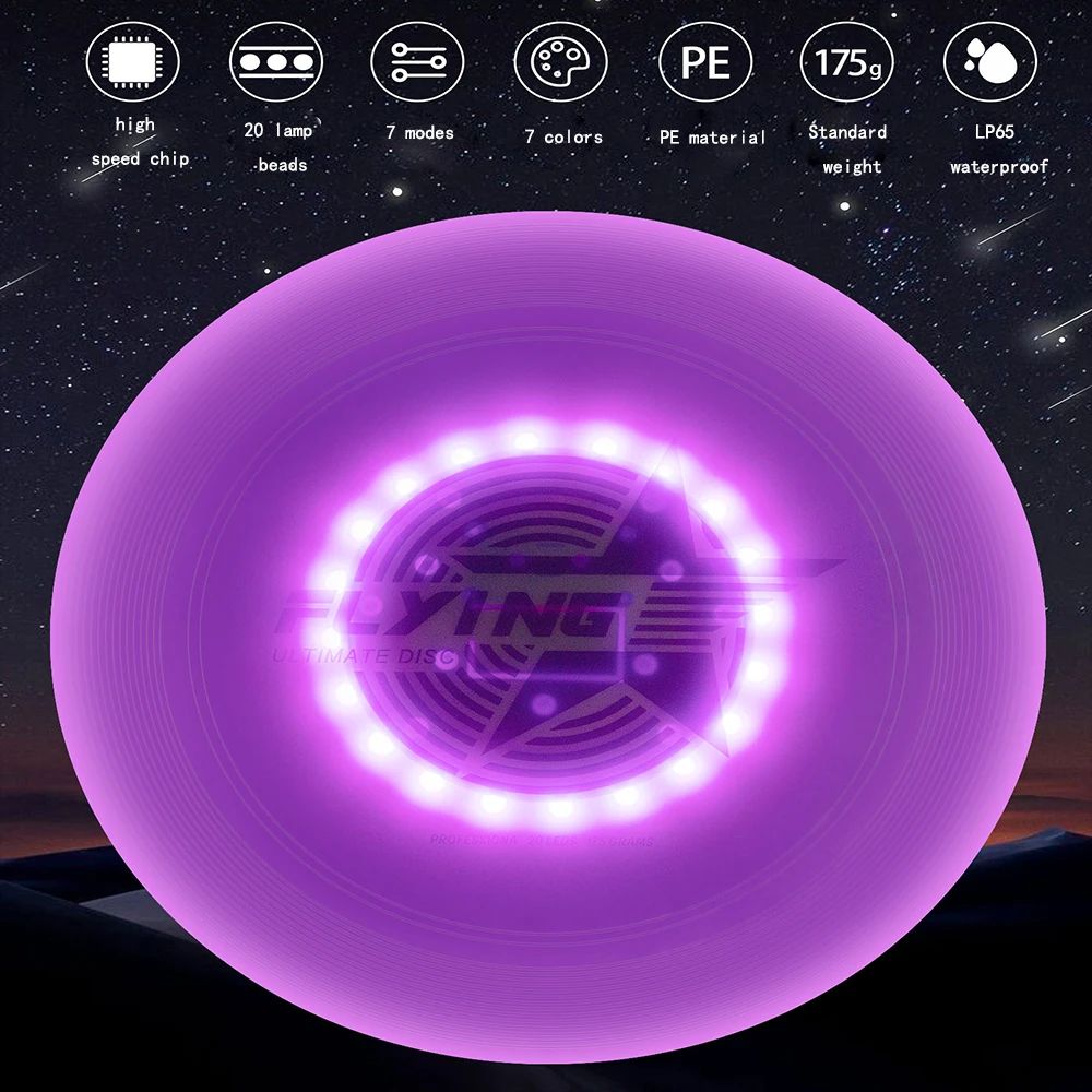 Unisex Custom Rechargeable Led Flying Disc 7 Lighting Modes Outdoor
