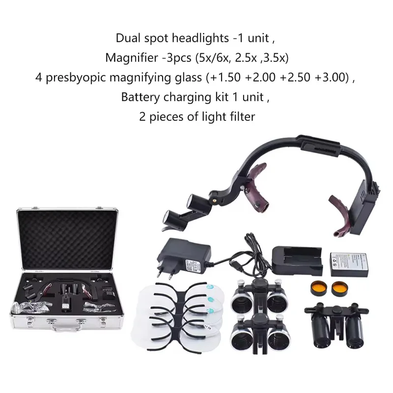 5x/6x/2.5x/3.5x Complete Set Dental Loupes With 5W LED Headlamp Medical Magnifier Wireless Surgical Headlight