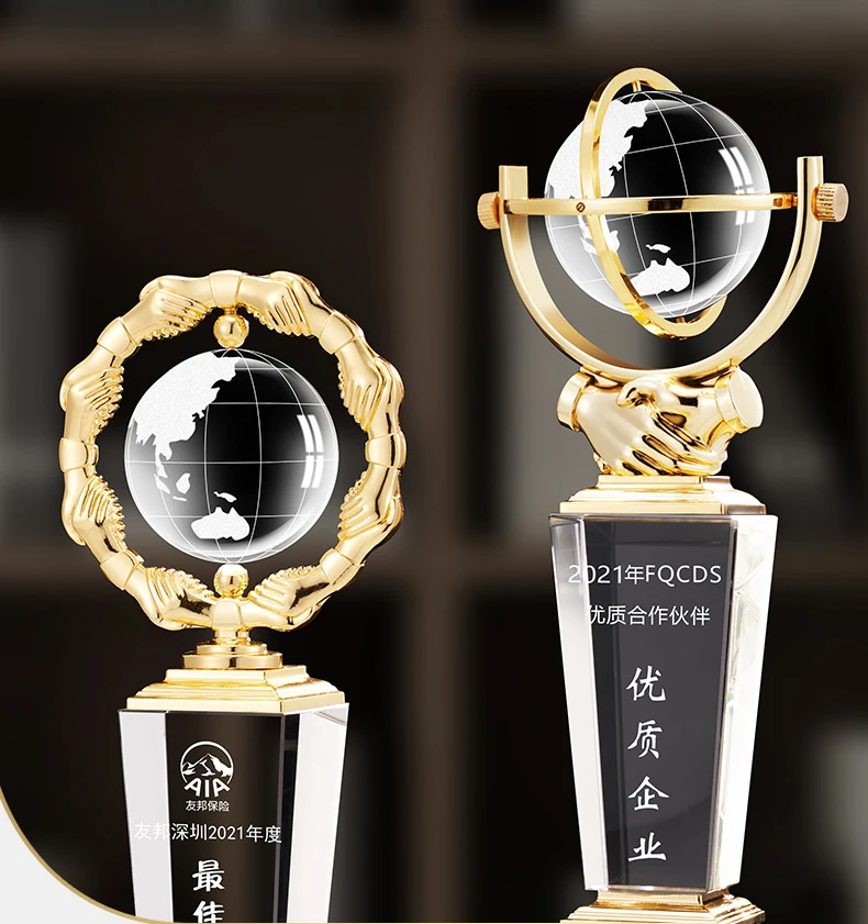 2023 new custom crystal globe trophy metal sport award details