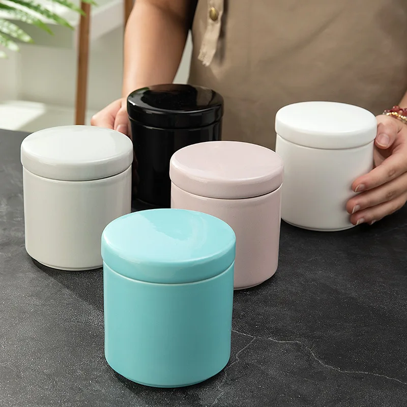 Custom Logo Multi Colors Kitchen Food Canisters Set Tea Coffee Sugar Canister Ceramic Canister With Lid