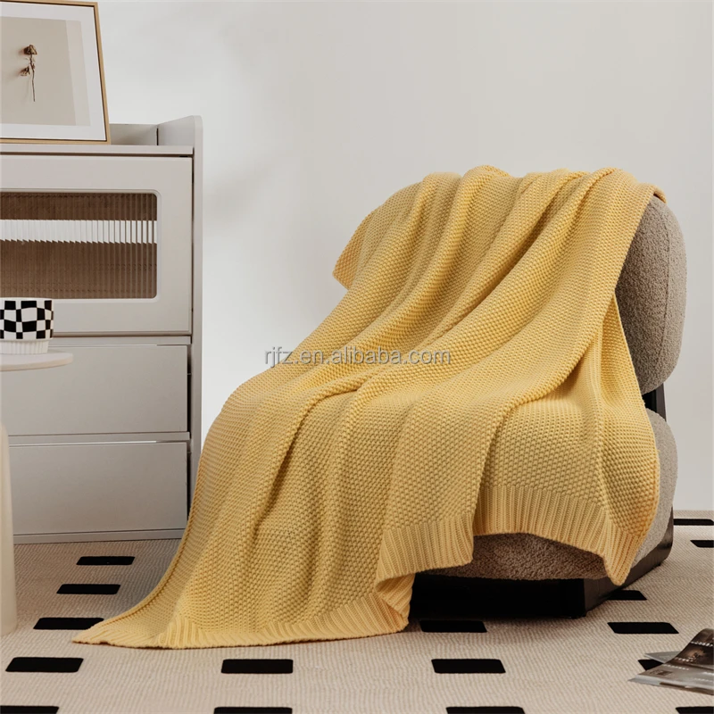 2024 New Style Supper Soft Warm Comfortable Breathable Adults Kids-friend Solid 100% Cotton Knitted Throw Blanket AY supplier