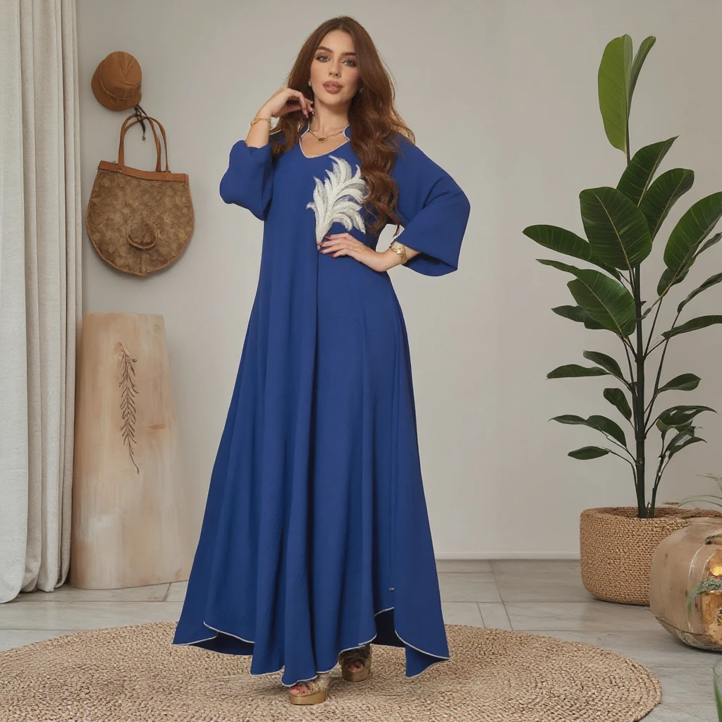 New Spring Collection Modest Modest Muslim Abaya Dress Adults Anti-Static Chest Applique Made Polyester Middle East Southeast