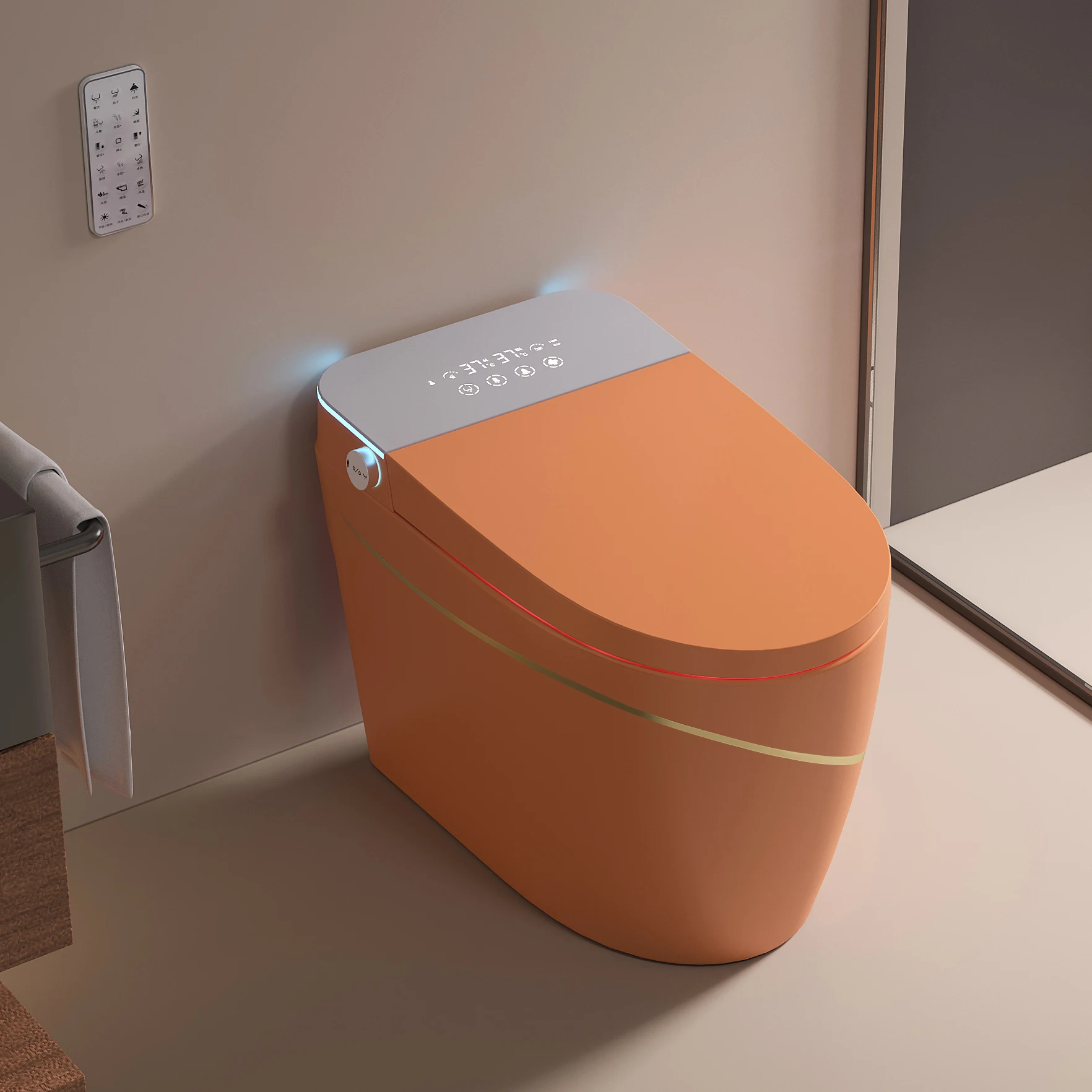 Högklassig automatisk spoltoalett orange gulddesign automatisk intelligent toalett badrum i ett stycke smart toalett