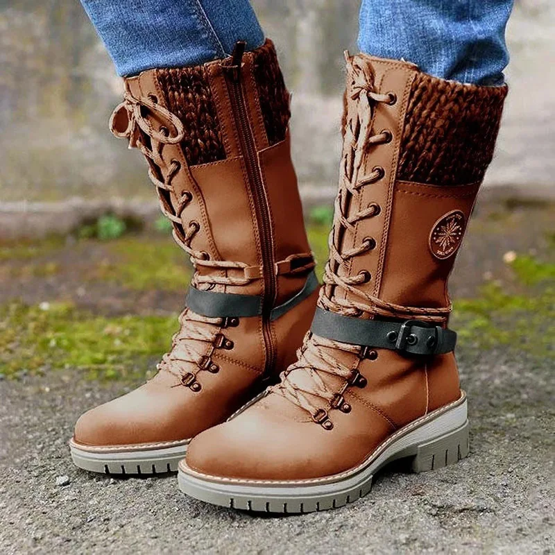 Large size mid-high tube autumn and winter new style slope with thick heel wool stitching ladies Martin boots wool boots