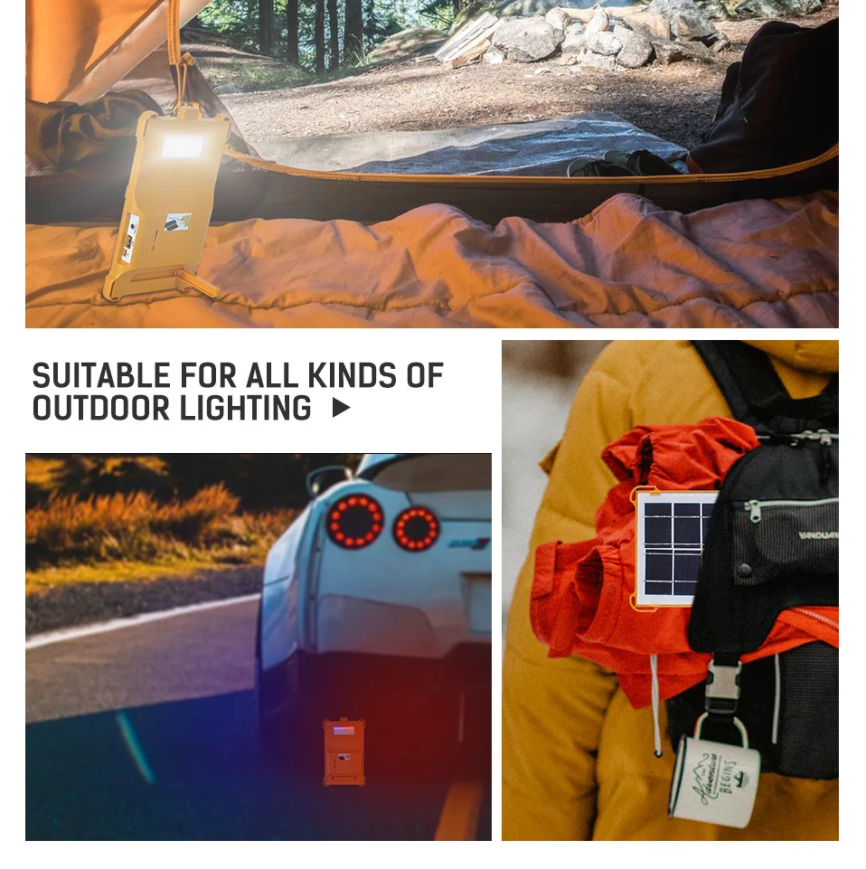 Светодиодный солнечный прожектор Открытый IP55 Водонепроницаемый USB-прожектор для путешествий Портативное освещение