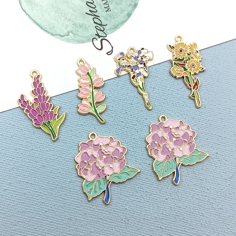 Enamel Flower Charms Bulk Spring Charm Colorful Sunflower Daisy Lily Violet Iris Alloy Floral Charm for Jewelry Making