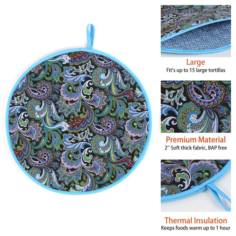 Custom 11 Inch Insulated Tortilla Warmer Fabric Use for Tortillas Naan Pita Pizza Microwave Heat Tortilla Warmer