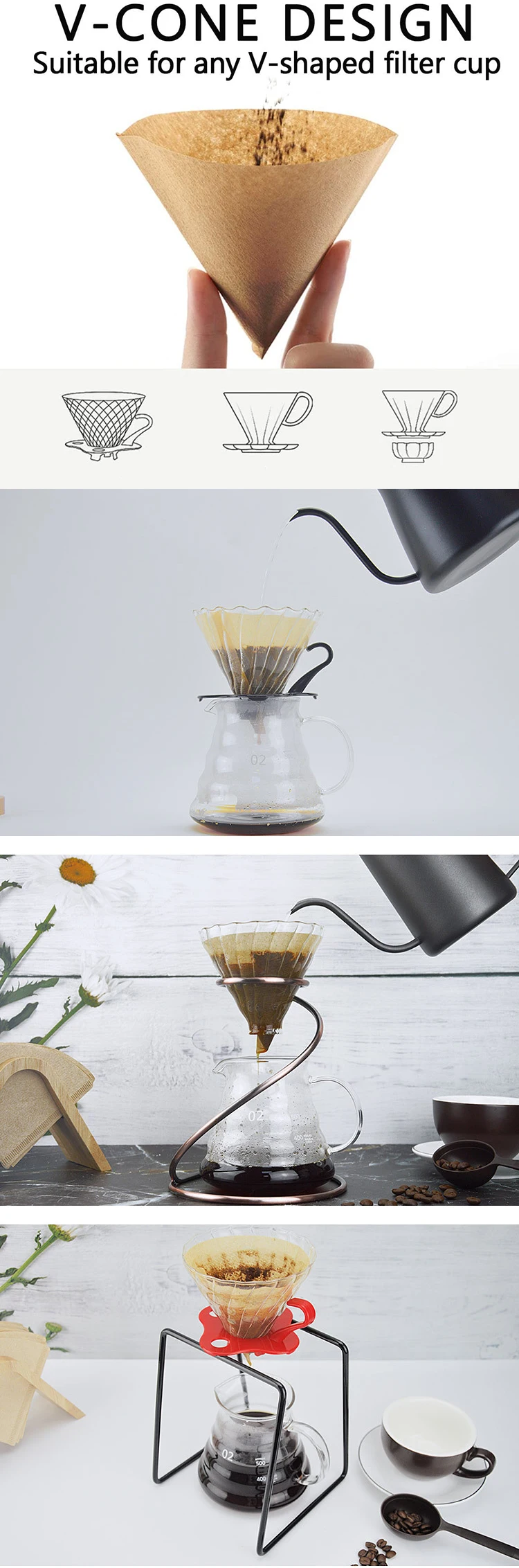 Best Selling Food Grade V60 Single Use Pour Over Cone Chemex Bonded