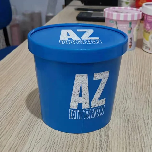Disposable Biodegradable Custom logo Container 16oz 500ml Ice Cream Paper Cups with Lid
