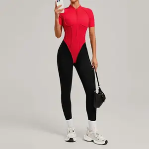 Custom Wholesale Cheap Fitness Red One-piece Suit Girls Tight-fitting Running Gym Wear for Women Yoga Jumpsuits