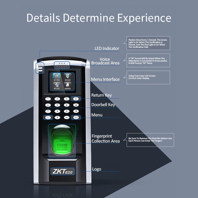 ZK Teco SF200 Standalone Access Control Biometric Fingerprint Time Recording Employee Digital Attendance Machine Color Screen