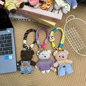 Style Plush Bear Charm Set - Cute Colorful Cord Keychain & Phone Strap for Bags