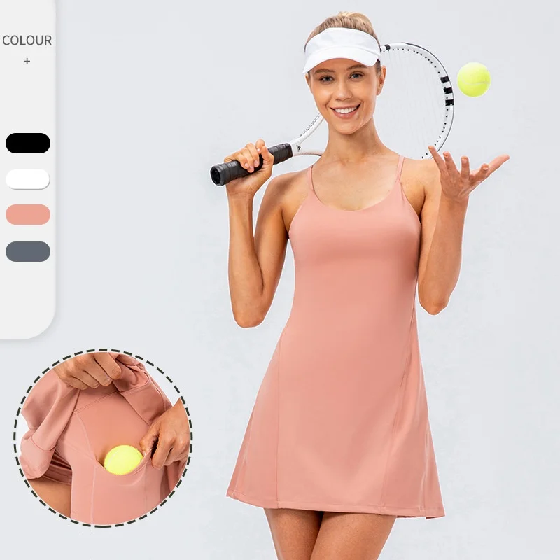 Roupa de Ginástica Macia para Meninas, Conjunto de Duas Peças para Mulheres, Roupa Esportiva para Tênis, Confortável e Compressão Suave, Vestido de Golfe com Shorts, conjuntos de ioga