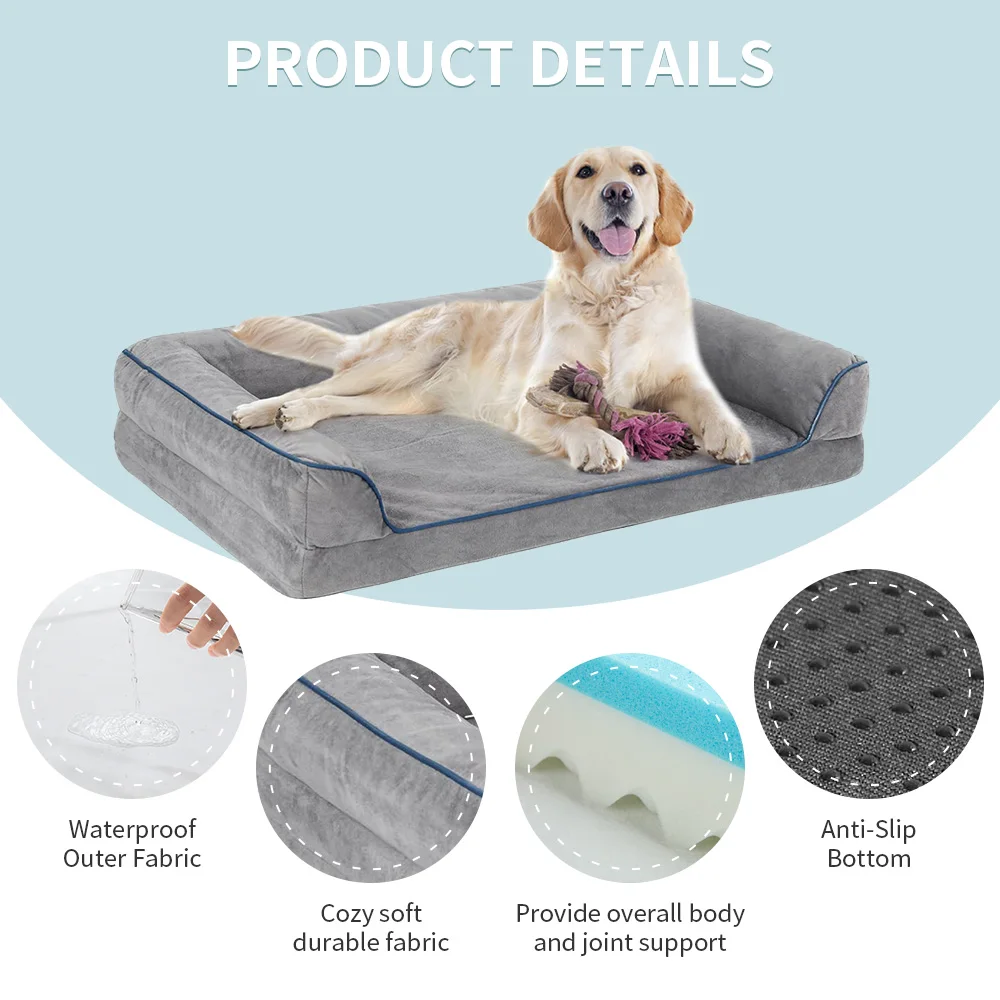 Wholesale soft faux fur xl xxl heavy duty extra large orthopedic egg crate memory foam pet dog sofa bed with sides manufacture