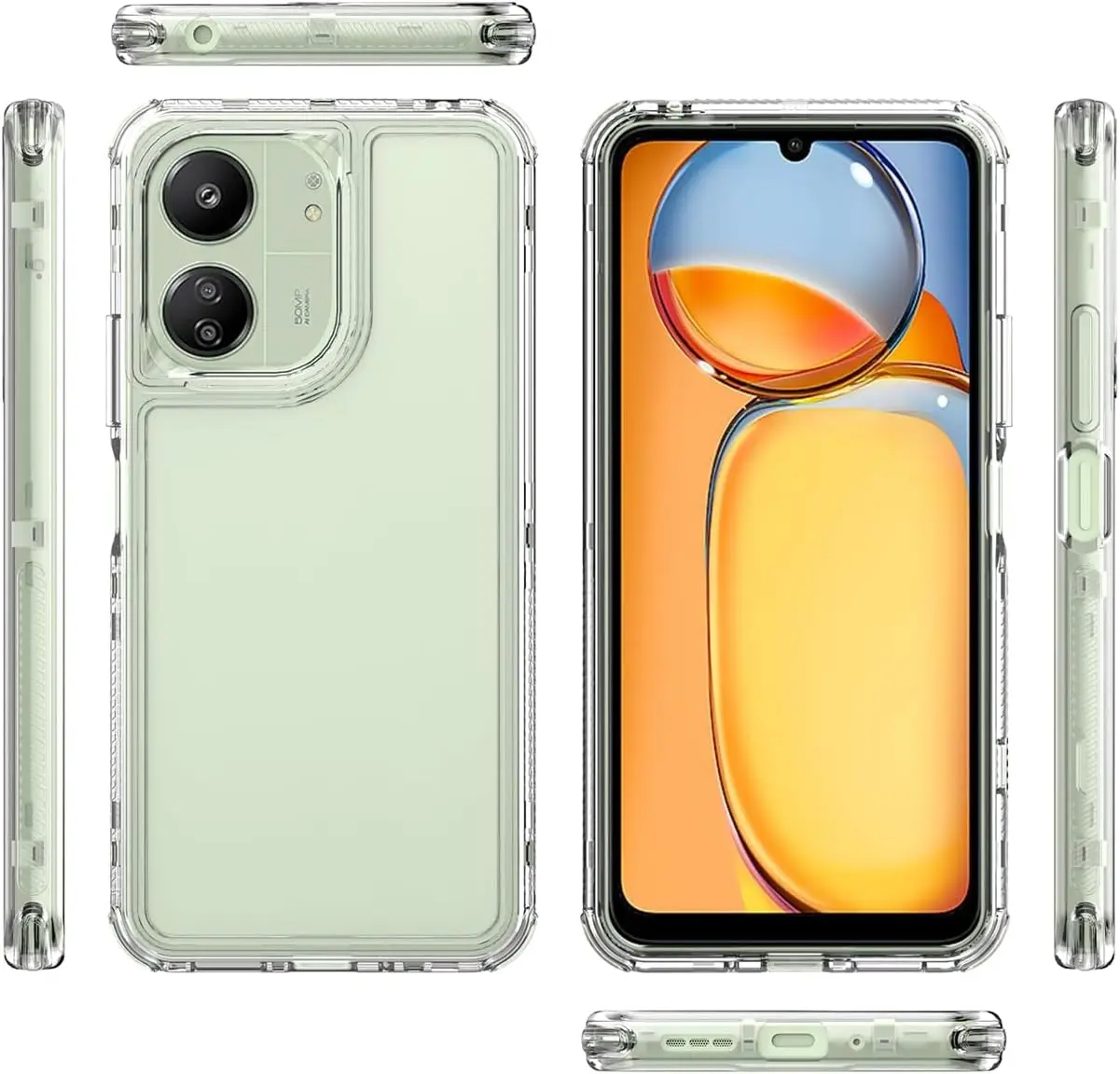 Casilla para redmi 13c 4g con protector de pantalla de vidrio templado transparente de uso pesado cuerpo completo 3 capas de protección cristalina