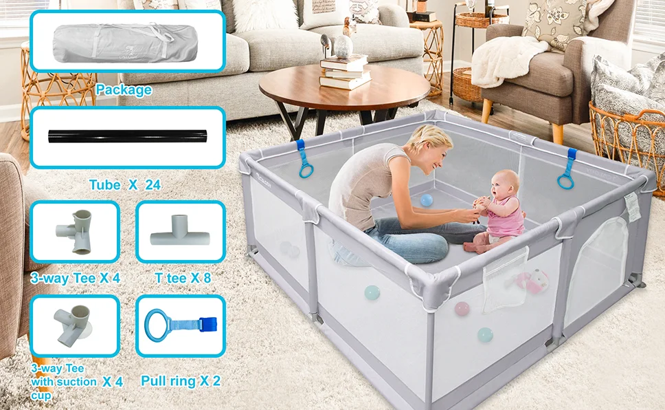 Foldable 47X47in Baby Playpen with Mat Indoor and Outdoor Play Yard Fence for Babies and Toddlers