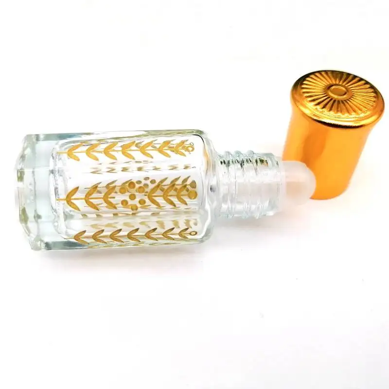 Hot Selling Octagonal Shape Empty Glass Bottle of Attar Perfume Oil with Plastic Roller 3ML  6ml 12ml