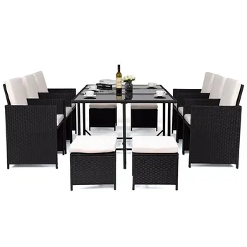 Hotel Restaurant Terrace Garden Outdoor Rattan Dining Table And Chair Furniture Waterproof And Sunscreen