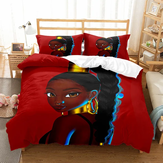 American Styles 3D Print Microfiber Black Girl Twin Bedding Set flora