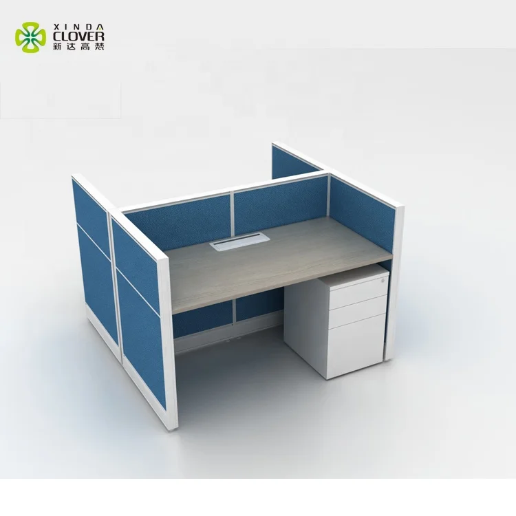 Modular Modern Office Table 2 Partition Workstation Blue Color Office Bench Desks