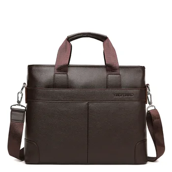 Men's Luxury Waterproof Genuine Leather Laptop Briefcase with Zipper Nylon and Cotton Lining-Soft Bag