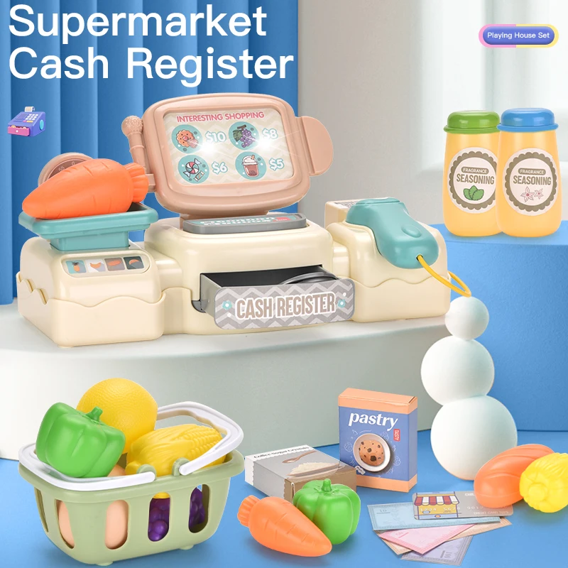 KSF Supermarket Cash Register With Function Children Toys Indoor Girls Popular Play House and Games for Kids Kitchen Toy
