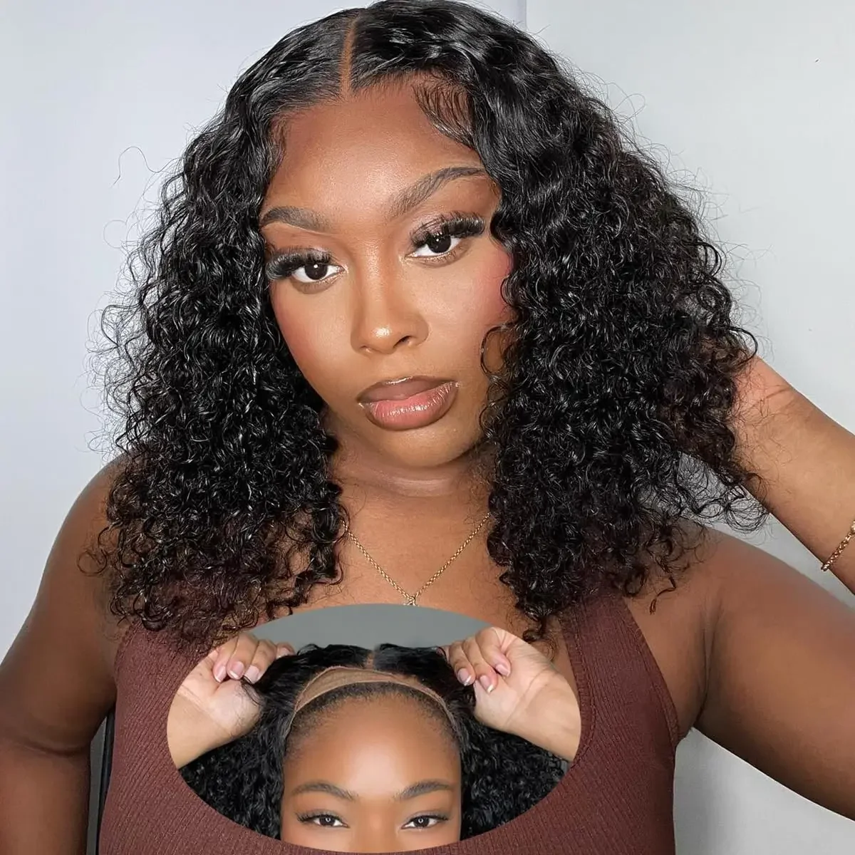14 Inch Wear and Go Glueless Human Hair Bob Wig Pre Plucked Water Wave Lace Front for Beginners_voghion.com