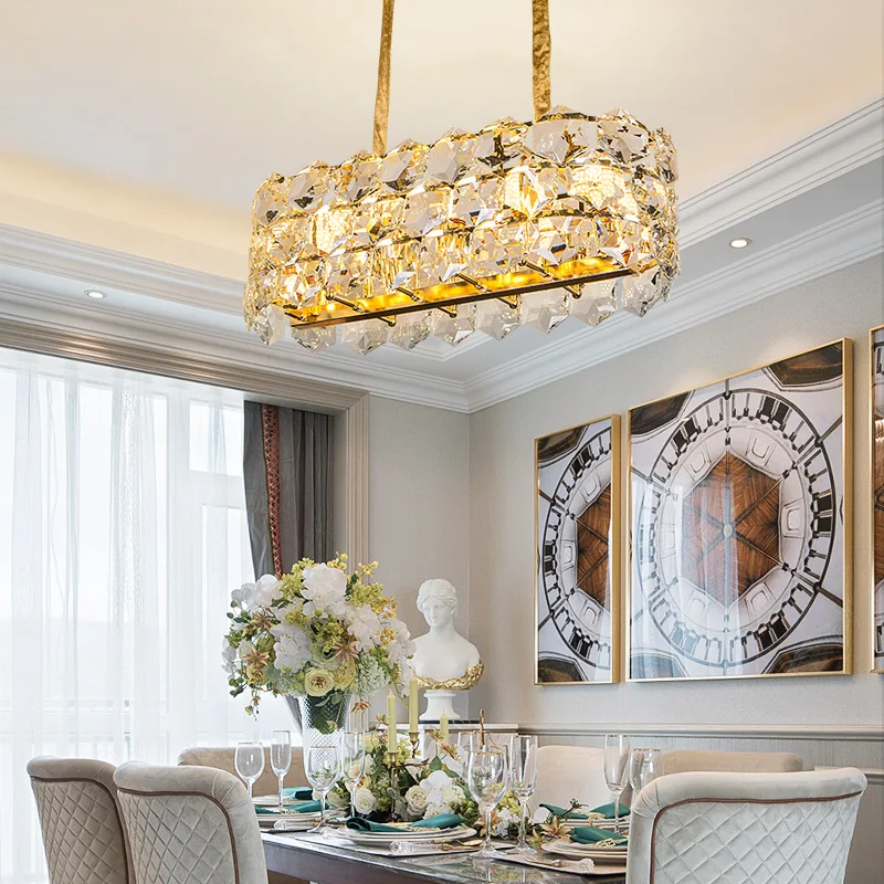 Meerosee Classic Crystal Pendant Light Big Size Crystal Hanging Light with Gold Iron Material for Living Room MD86745