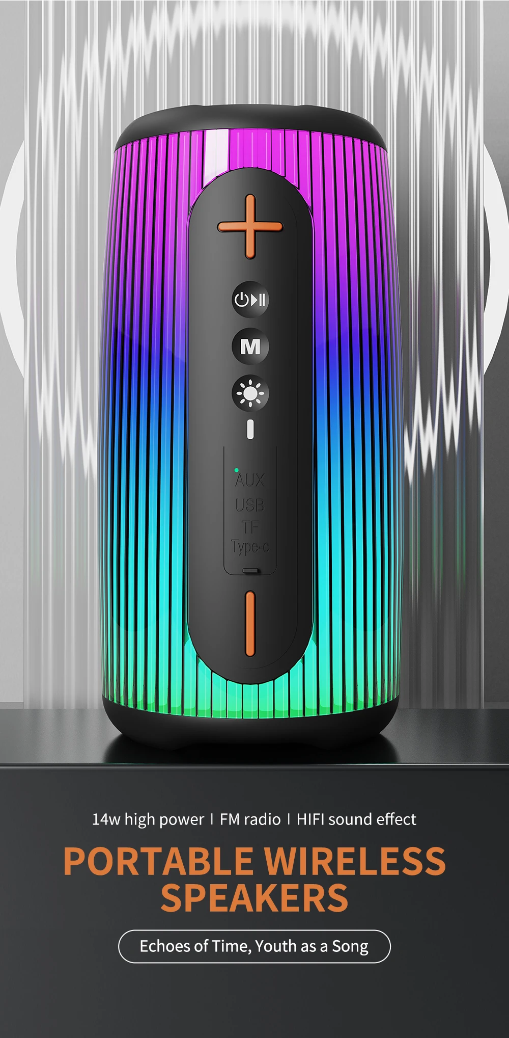 HY117 Promotion Portable Wireless Speaker V5.3 with Colorful RGB Lights TWS Stereo Support FM Radio With Handle Included