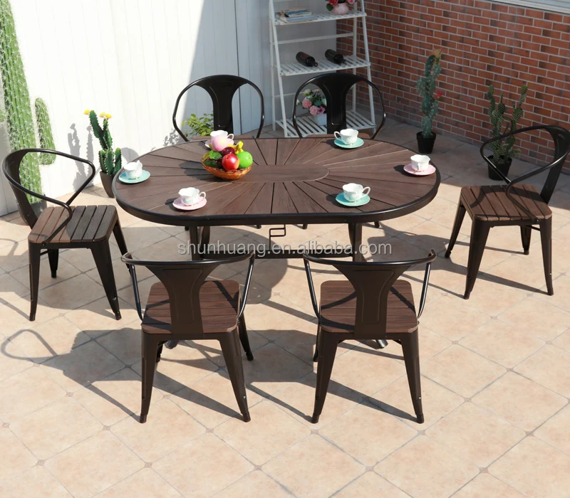 All Weather Outdoor Furniture Garden Wood Dining Set Plastic Wood Table