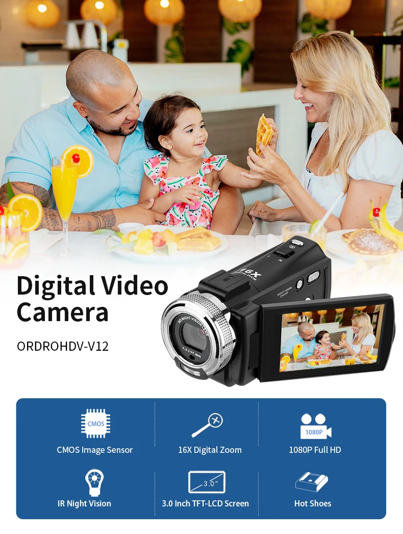 ORDRO Infrared Night Vision Camera IR Digital Zoom Video Recording Cheap Professional Portable Handheld Camera for Youtube Vlog