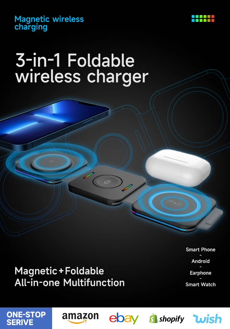 Led Colorful Light Wireless Charging Pad 15w Folding Fast Charging