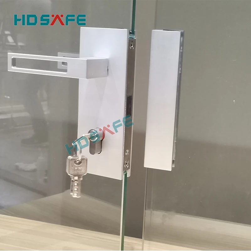 HDSAFE aluminum swing glass door lock aluminium black swing mortise door lock system office security magnetic glass door lock