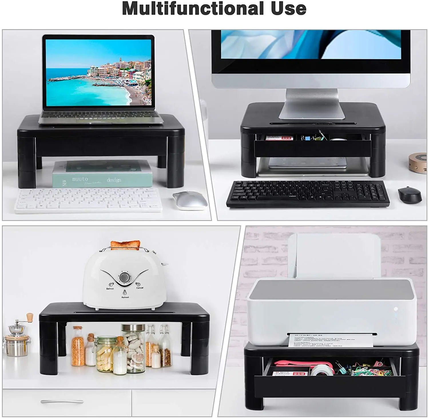 Simple Houseware Desk Monitor Stand Riser with Adjustable Organizer Tray Black Small Printer Stand Computer Monitor Stand