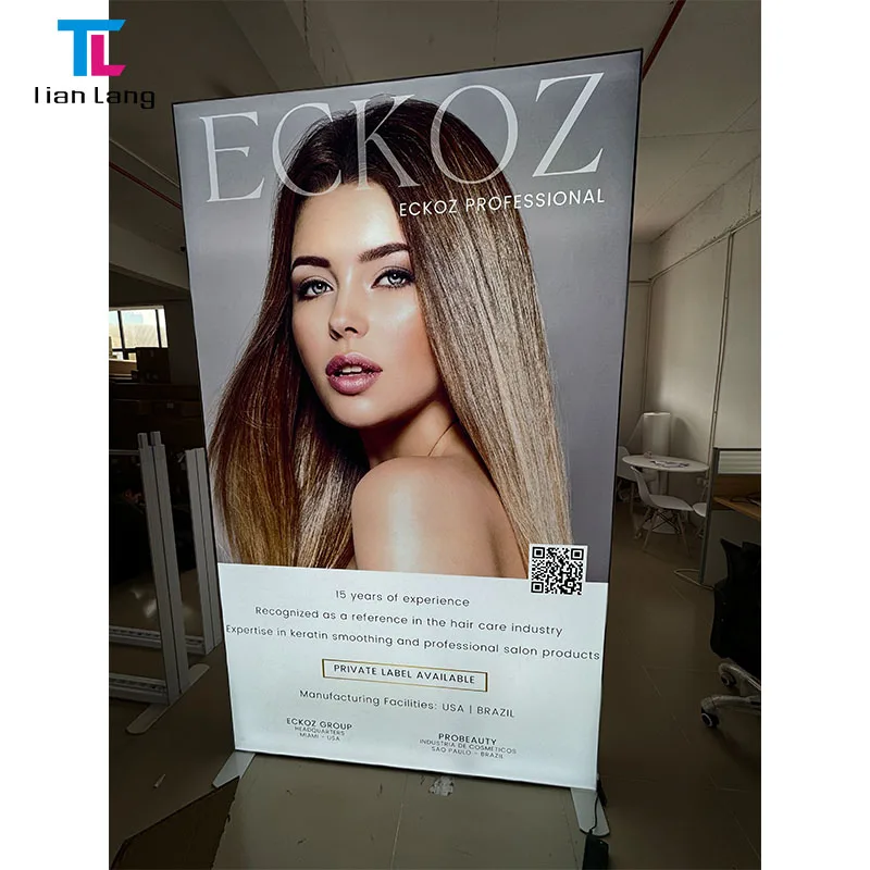 Kannatav lihtne kokkupanek uus disain kohandatud trükk pop-up raam reklaamne valgustatud taustasein trade show booth ekraan