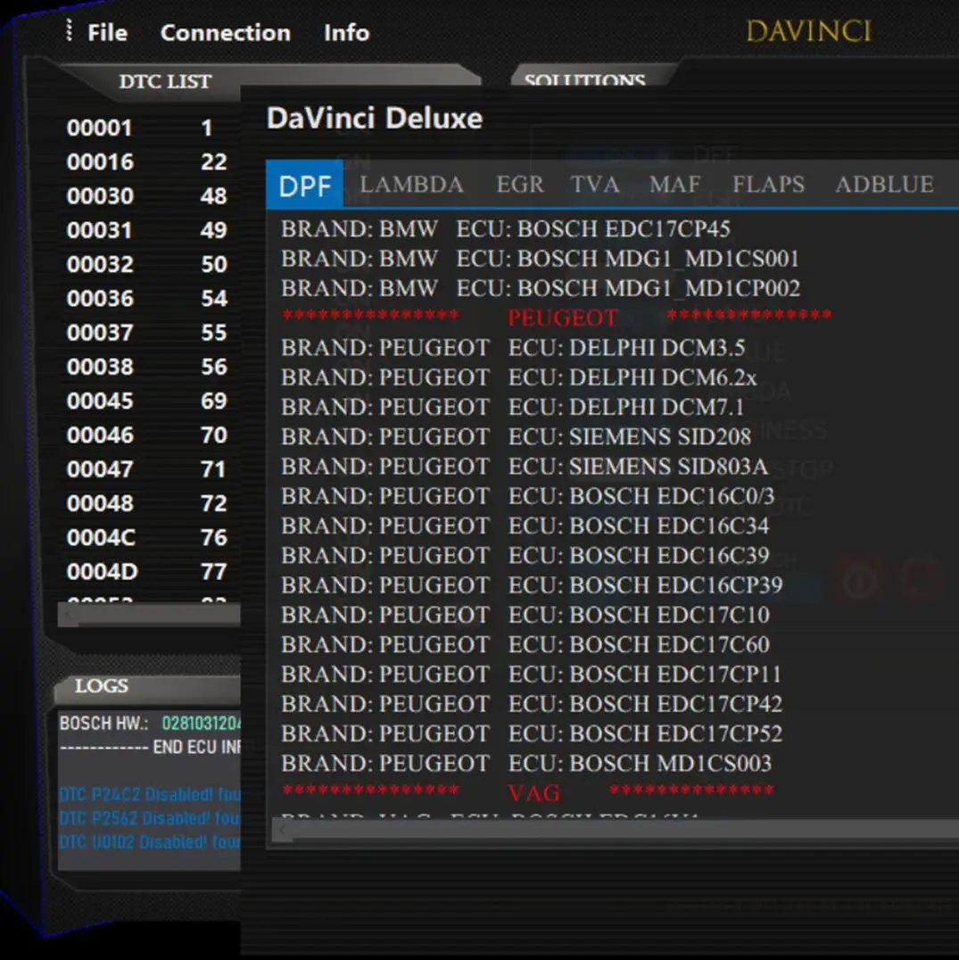 2024 Latest Version DaVinci Deluxe Edition Software Related With Modern Antipollution System DTC DPF EGR SCR TVA MAF