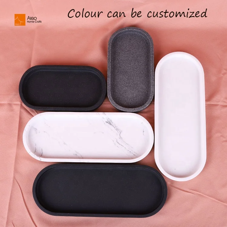 White Resin Marble Bathroom Vanity Tray Waterproof Perfume Decorative Jewelry Dresser Polished