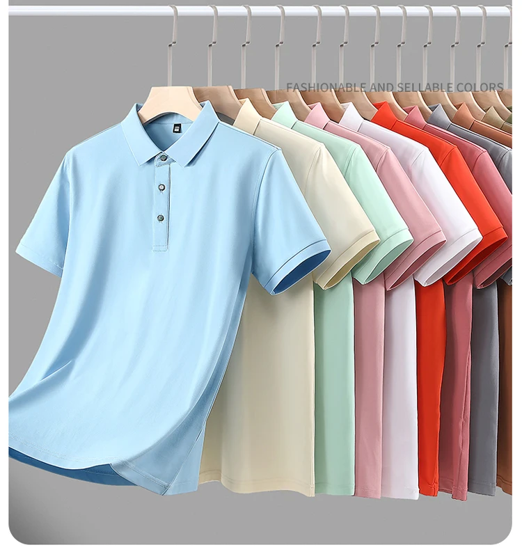 Custom Logo Polo Shirts Sleeved Knitted Fabric Regular Fit Polo t-shirt for Men Navy Blue Black Colo