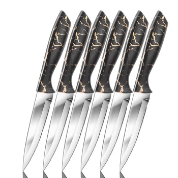 Sustainable Kitchen Steak Knife Set with 3cr13 Steel Blade and Marble Pattern Hollow ABS Handle Table Beef Cutting Knives