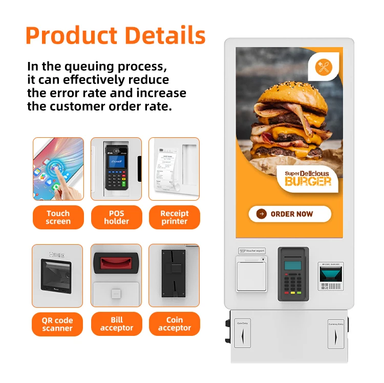 27'' 32'' Self Ordering Payment Kiosk Cash Coin Receiver Machine Touch ...