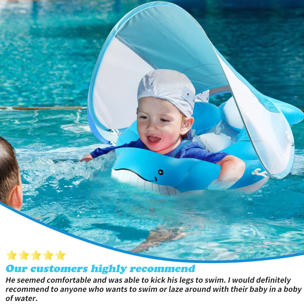 Cartoon Whales Animal Shape Baby Float For Pool With Sunshade Canopy