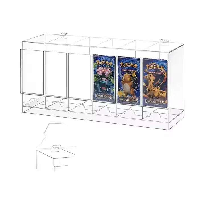 ที่จัดเรียงการ์ดบูสเตอร์แบบอะคริลิก PMMA ที่ทันสมัย 6 ช่อง พร้อมฝาปิด สามารถซ้อนทับกันได้ สำหรับการ์ดสะสม TCG และการ์ดกีฬา