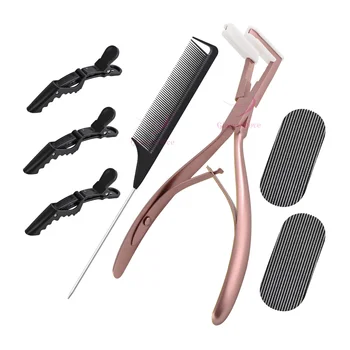 Custom Logo Human Hair Extensions Pliers, Hair Sectioning Clips Combs and Gripper Pads, Professional Tape In Extension Tool Kit